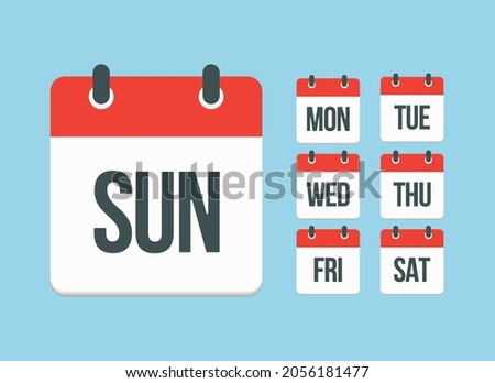 Vector set square icon pages calendar, days of the week - Sunday, Monday, Tuesday, Wednesday, Thursday, Friday, Saturday. Date days to-do list. Reminder, schedule line simple sign. Organizer concept