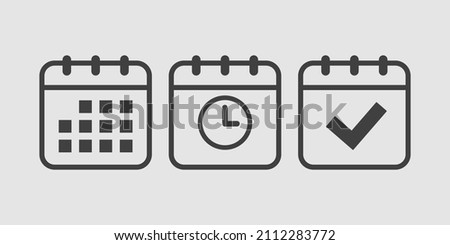 Set vector square icons page calendar - mark agenda app, time, watch, deadline, date page icon and mark done, yes, success, check, approved, confirm. Reminder, schedule line simple sign Stock foto © 