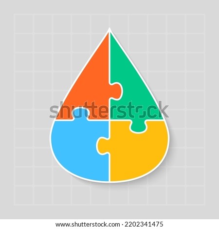 Four steps puzzle diagram infographic. Business, idea, flow concept. Template silhouette drop for 4 options, parts, processes. Jigsaw timeline info graphic. Can be used for process, presentation