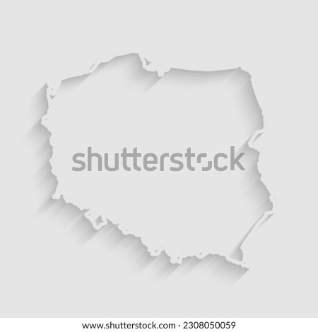 Vector map Poland with abstract inner shadow isolated on background. Template Europe country for pattern, design, illustration, backdrop. Creative paper cut map effect of the Poland