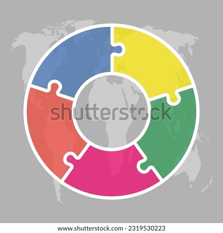 Five steps puzzle diagram infographic. Business, idea, flow concept. Template silhouette for 5 options, parts, processes. Jigsaw timeline info graphic. Can be used for process, presentation