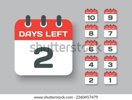 Countdown daily page calendar icon - 2 days left. Vector number day to go. Agenda app, business deadline, date. Reminder, schedule simple pictogram. Countdown for sale, promotion