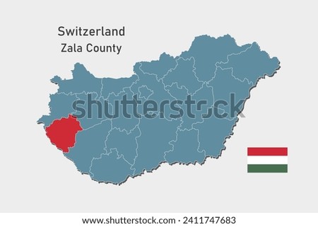 Hungary country - high detailed illustration map divided on regions. Blank Hungary map isolated on background. Vector template Zala county for website, pattern, infographic, education