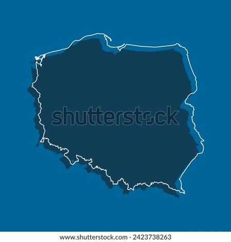 Detailed vector map Poland - border, frontier, boundary country - isolated on background. Template Europe outline country for pattern, report, infographic, backdrop. Silhouette of the map Poland
