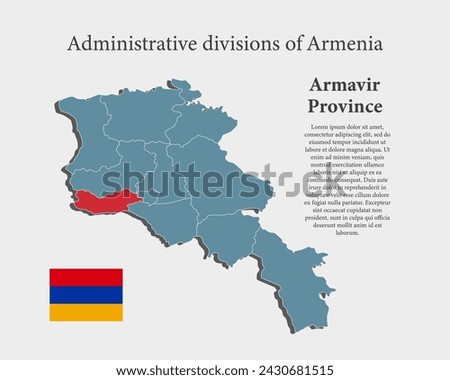 Armenia country - high detailed illustration map divided on regions. Blank Armenia map isolated on background. Vector template Armavir province for website, pattern, infographic, education