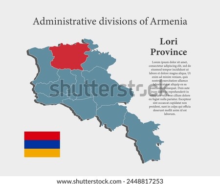 Armenia country - high detailed illustration map divided on regions. Blank Armenia map isolated on background. Vector template Lori province for website, pattern, infographic, education