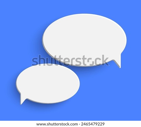 White oval blank speech bubble on blue background. Speak bubble text, chat box, message outline modern vector illustration design. Minimal social network chatting windows. Question, answer