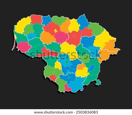 Detailed vector map Lithuania divided on regions isolated in background. Template Europe country for pattern, infographic, design, illustration. Concept outline of administrative divisions Lithuania