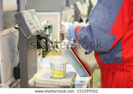 Preparation of paint for car painting in car body shop laboratory