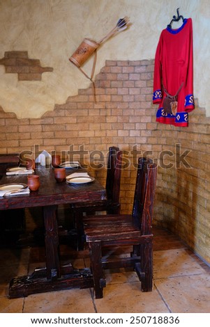 The interior of the restaurant in the old Russian style