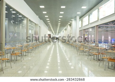 MOSCOW, RUSSIA  -  MARCH 26, 2015: Interior of the cafe in Crocus City Mall. Crocus City complex (Mall, Expo, Hotels, Concert hall, Restaurants)