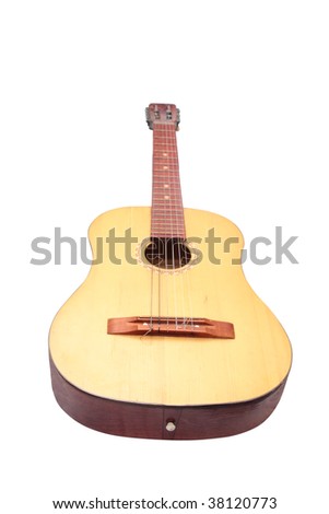 guitar under the light background. Focus is under the front part of the image