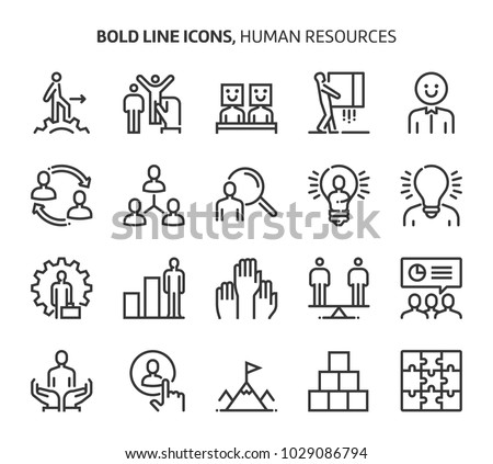 Human resources, bold line icons. The illustrations are a vector, editable stroke, 48x48 pixel perfect files. Crafted with precision and eye for quality.