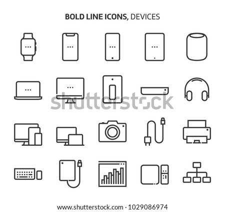 Devices, bold line icons. The illustrations are a vector, editable stroke, 48x48 pixel perfect files. Crafted with precision and eye for quality.