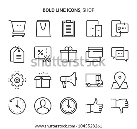 Shopping, bold line icons. The illustrations are a vector, editable stroke, 48x48 pixel perfect files. Crafted with precision and eye for quality.