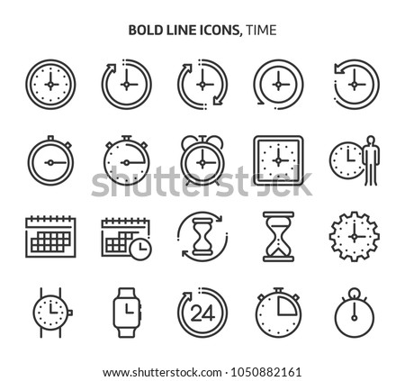 Time, bold line icons. The illustrations are a vector, editable stroke, 48x48 pixel perfect files. Crafted with precision and eye for quality.