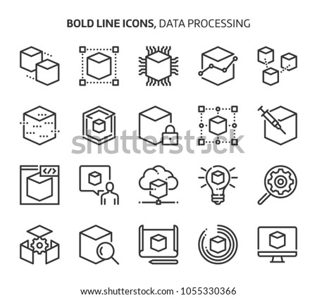 Data processing, bold line icons. The illustrations are a vector, editable stroke, 48x48 pixel perfect files. Crafted with precision and eye for quality.