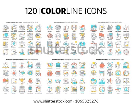 120 Color line icons, illustrations, icons, backgrounds and graphics. The illustration is colorful, flat, vector, pixel perfect, suitable for web and print. It is linear stokes and fills.