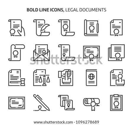 Legal documents , bold line icons. The illustrations are a vector, editable stroke, 48x48 pixel perfect files. Crafted with precision and eye for quality.