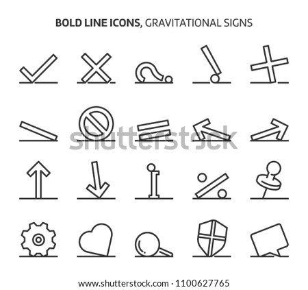 Gravitational signs, bold line icons. The illustrations are a vector, editable stroke, 48x48 pixel perfect files. Crafted with precision and eye for quality.