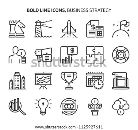 Business strategy, bold line icons. The illustrations are a vector, editable stroke, 48x48 pixel perfect files. Crafted with precision and eye for quality.