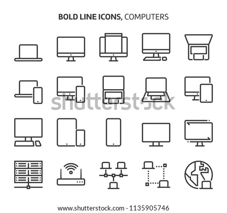 Computers, bold line icons. The illustrations are a vector, editable stroke, 48x48 pixel perfect files. Crafted with precision and eye for quality.