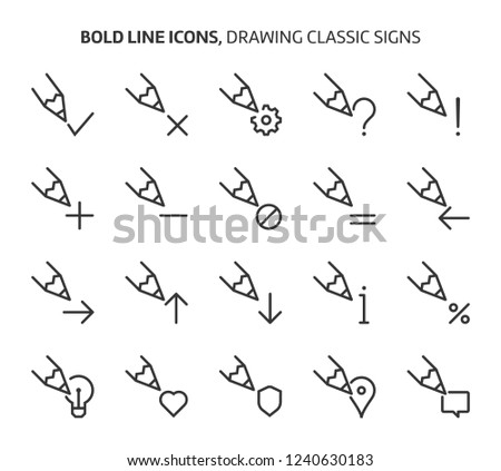 Drawing signs, bold line icons. The illustrations are a vector, editable stroke, 48x48 pixel perfect files. Crafted with precision and eye for quality.