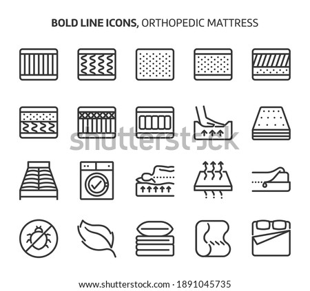 Orthopedic mattress, bold line icons. The illustrations are a vector, editable stroke, 48x48 pixel perfect files. Crafted with precision and eye for quality.