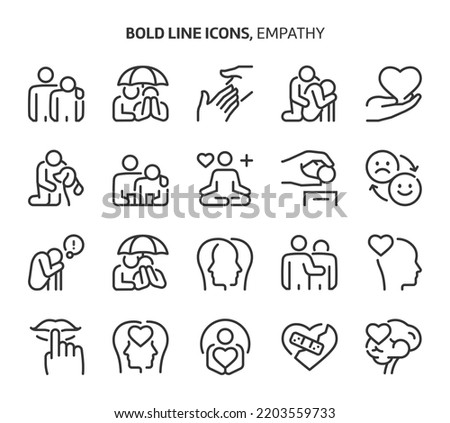 Empathy, bold line icons. The illustrations are a vector, editable stroke, pixel perfect files. Crafted with precision and eye for quality.