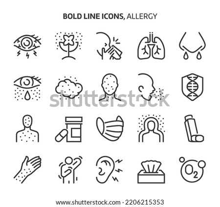 Allergy, bold line icons. The illustrations are a vector, editable stroke, pixel perfect files. Crafted with precision and eye for quality.