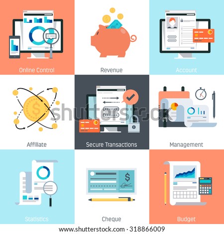 Banking and finance theme, flat style, colorful, vector icon set for info graphics, websites, mobile and print media.