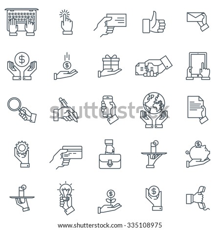 Hand gestures and business icon set suitable for info graphics, websites and print media and interfaces. Line vector icon.
