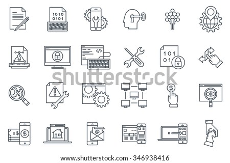 Search engine optimisation and design icon set suitable for info graphics, websites and print media. Black and white flat line icons.