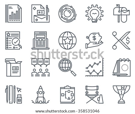 Start up business icon set suitable for info graphics, websites and print media. Black and white flat line icons.