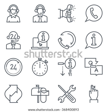 Support and telemarketer icon set suitable for info graphics, websites and print media. Black and white flat line icons.