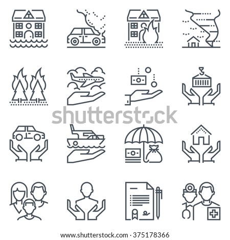 Insurance  icon set suitable for info graphics, websites and print media. Black and white flat line icons.