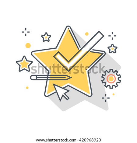 Color line, star features concept illustration, icon, background and graphics. The illustration is colorful, flat, vector, pixel perfect, suitable for web and print. It is linear stokes and fills.