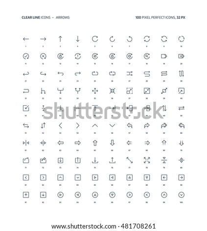 Arrows clear line, illustrations, icons, backgrounds and graphics. The icons pack is black and white, flat, vector, pixel perfect, minimal, suitable for web and print. Linear pictogram.