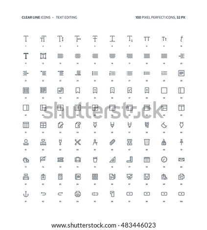 Text editting clear line, illustrations, icons, backgrounds and graphics. The icons pack is black and white, flat, vector, pixel perfect, minimal, suitable for web and print. 