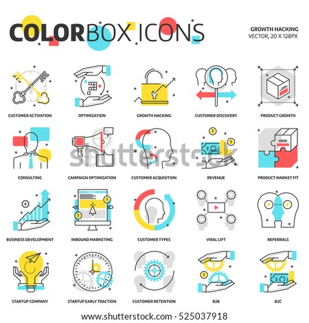 Color box icons, growth hacking concept illustrations, icons, backgrounds and graphics. The illustration is colorful, flat, vector, pixel perfect for web and print. It is linear stokes and fills.