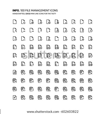 File management mini line, illustrations, icons, backgrounds and graphics. The icons pack is black and white, flat, vector, pixel perfect, minimal, suitable for web and print. Linear pictograms.