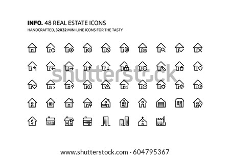 Real estate mini line, illustrations, icons, backgrounds and graphics. The icons pack is black and white, flat, vector, pixel perfect, minimal, suitable for web and print.