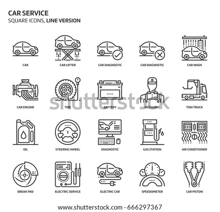 Car service service related, pixel perfect, editable stroke, up scalable vector icon set. 