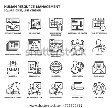 Human resource related, pixel perfect, editable stroke, up scalable vector icon set. 