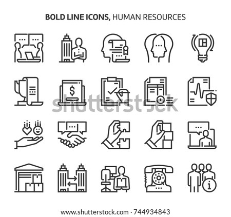 Human resources, bold line icons. The illustrations are a vector, editable stroke, 48x48 pixel perfect files. 