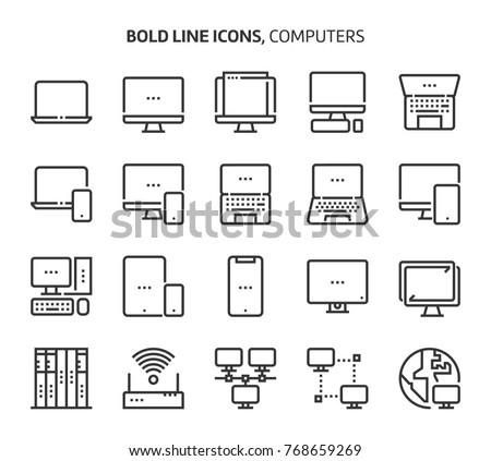 Computers, bold line icons. The illustrations are a vector, editable stroke, 48x48 pixel perfect files. Crafted with precision and eye for quality.