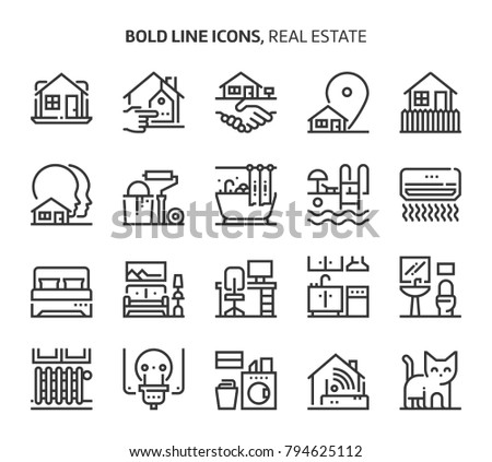 Real estate, bold line icons. The illustrations are a vector, editable stroke, 48x48 pixel perfect files. Crafted with precision and eye for quality.
