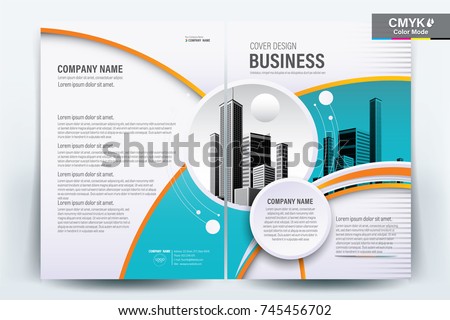 Front and back cover of a modern business brochure layout or flyer template, poster, magazine, annual report, book, booklet with Blue and Orange circle and building image.Size A4 Vector illustration