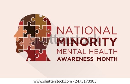 National minority mental health awareness month is observed every year in July. Vector template for banner, greeting card, poster with background. Vector illustration.