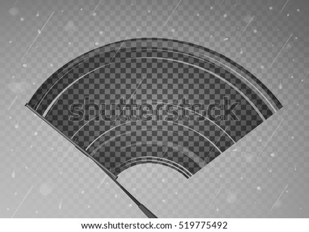 Wiper cleans the glass. Rain and snow on transparent background. Transparent effect. Vector Illustration.